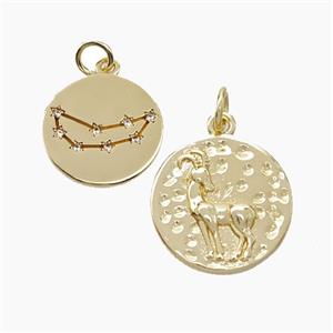 Copper Circle Pendant Pave Zirconia Zodiac Aries Gold Plated, approx 15mm [FN50243]