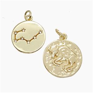Copper Circle Pendant Pave Zirconia Zodiac Taurus Gold Plated, approx 15mm [FN50244]