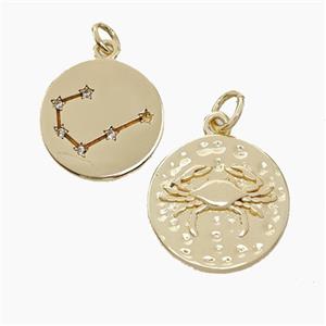 Copper Circle Pendant Pave Zirconia Zodiac Cancer Gold Plated, approx 15mm [FN50246]