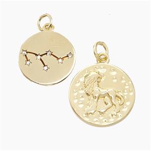 Copper Circle Pendant Pave Zirconia Zodiac Leo Gold Plated, approx 15mm [FN50247]