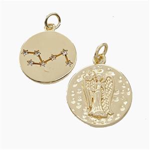 Copper Circle Pendant Pave Zirconia Zodiac Virgo Gold Plated, approx 15mm [FN50248]