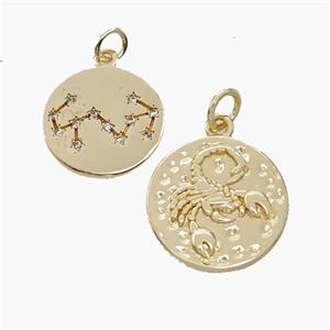 Copper Circle Pendant Pave Zirconia Zodiac Scorpio Gold Plated, approx 15mm [FN50250]