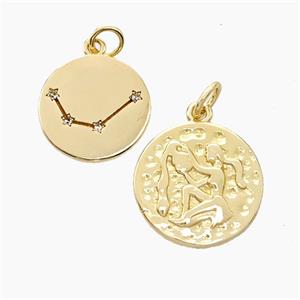 Copper Circle Pendant Pave Zirconia Zodiac Aquarius Gold Plated, approx 15mm [FN50253]