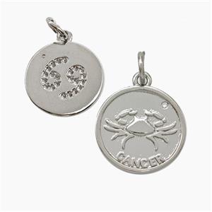 Zodiac Cancer Copper Circle Pendant Pave Zirconia Platinum Plated, approx 16mm [FN50259]