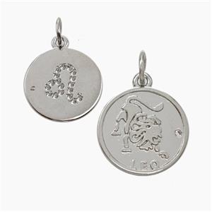 Zodiac Leo Copper Circle Pendant Pave Zirconia Platinum Plated, approx 16mm [FN50260]