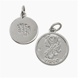 Zodiac Virgo Copper Circle Pendant Pave Zirconia Platinum Plated, approx 16mm [FN50261]