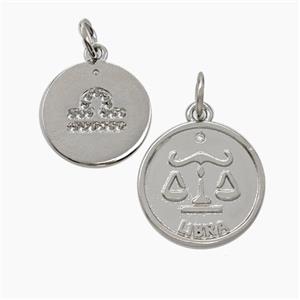 Zodiac Libra Copper Circle Pendant Pave Zirconia Platinum Plated, approx 16mm [FN50262]
