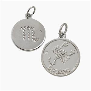 Zodiac Scorpio Copper Circle Pendant Pave Zirconia Platinum Plated, approx 16mm [FN50263]