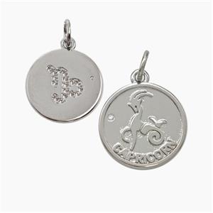 Zodiac Capricorn Copper Circle Pendant Pave Zirconia Platinum Plated, approx 16mm [FN50265]