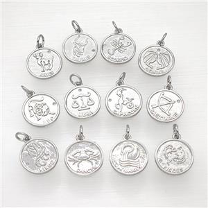 Copper Circle Zodiac Pendant Pave Zirconia Platinum Plated Mixed, approx 16mm [FN50268]