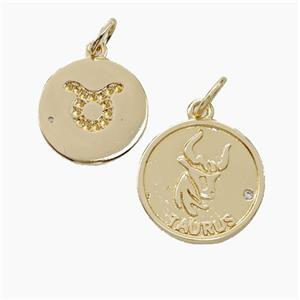 Zodiac Taurus Copper Circle Pendant Pave Zirconia Gold Plated, approx 16mm [FN50270]