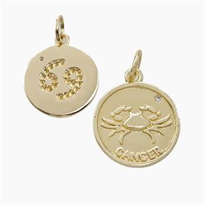 Zodiac Cancer Copper Circle Pendant Pave Zirconia Gold Plated, approx 16mm [FN50272]