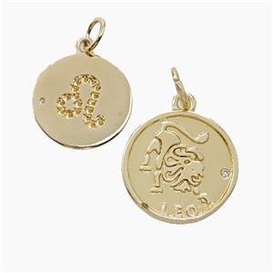 Zodiac Leo Copper Circle Pendant Pave Zirconia Gold Plated, approx 16mm [FN50273]