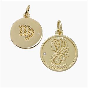 Zodiac Virgo Copper Circle Pendant Pave Zirconia Gold Plated, approx 16mm [FN50274]
