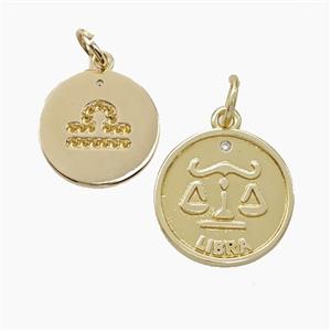 Zodiac Libra Copper Circle Pendant Pave Zirconia Gold Plated, approx 16mm [FN50275]
