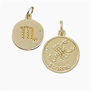 Zodiac Scorpio Copper Circle Pendant Pave Zirconia Gold Plated, approx 16mm [FN50276]