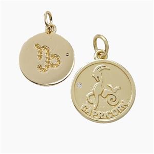 Zodiac Capricorn Copper Circle Pendant Pave Zirconia Gold Plated, approx 16mm [FN50278]