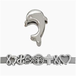 Copper Watchband Beads Dolphin Flat Hole Platinum Plated, approx 10-16mm, 3-11mm hole [FN50285]