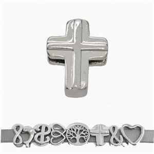 Copper Watchband Beads Cross Flat Hole Platinum Plated, approx 13-16mm, 3-11mm hole [FN50289]