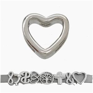 Copper Watchband Beads Heart Flat Hole Platinum Plated, approx 16-17mm, 3-11mm hole [FN50291]