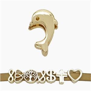 Copper Watchband Beads Dolphin Flat Hole Gold Plated, approx 10-16mm, 3-11mm hole [FN50293]