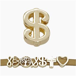 Copper Watchband Beads Dollar Sign Flat Hole Gold Plated, approx 11-16mm, 3-11mm hole [FN50295]