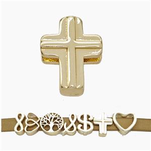 Copper Watchband Beads Cross Flat Hole Gold Plated, approx 13-16mm, 3-11mm hole [FN50297]