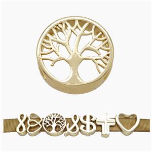 Copper Watchband Beads Tree Of Life Flat Hole Gold Plated, approx 16mm, 3-11mm hole [FN50298]