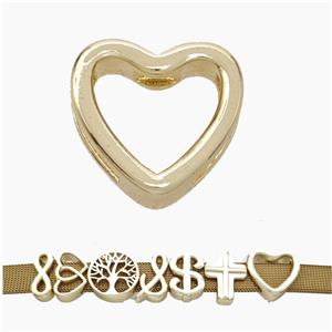 Copper Watchband Beads Heart Flat Hole Gold Plated, approx 16-17mm, 3-11mm hole [FN50299]