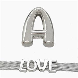 Copper Watchband Beads Letter-A Flat Hole Platinum Plated, approx 10-14mm, 3-11mm hole [FN50300]