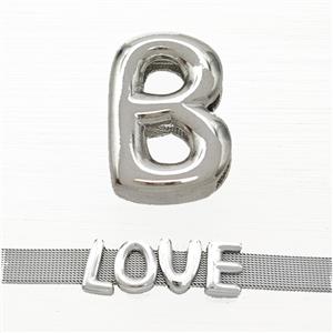 Copper Watchband Beads Letter-B Flat Hole Platinum Plated, approx 10-14mm, 3-11mm hole [FN50301]