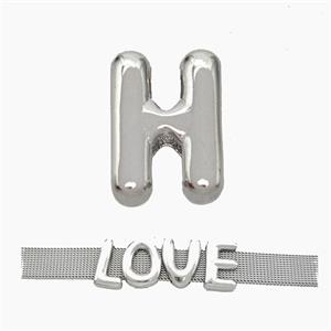 Copper Watchband Beads Letter-H Flat Hole Platinum Plated, approx 10-14mm, 3-11mm hole [FN50307]
