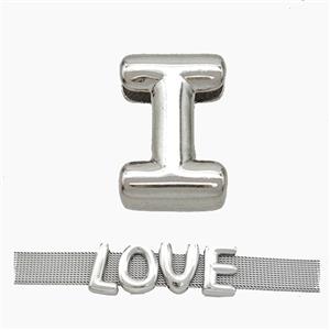 Copper Watchband Beads Letter-I Flat Hole Platinum Plated, approx 10-14mm, 3-11mm hole [FN50308]