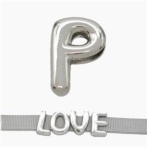 Copper Watchband Beads Letter-P Flat Hole Platinum Plated, approx 10-14mm, 3-11mm hole [FN50315]