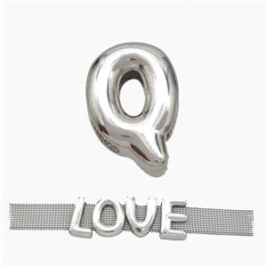 Copper Watchband Beads Letter-Q Flat Hole Platinum Plated, approx 10-14mm, 3-11mm hole [FN50316]