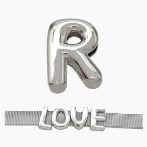 Copper Watchband Beads Letter-R Flat Hole Platinum Plated, approx 10-14mm, 3-11mm hole [FN50317]