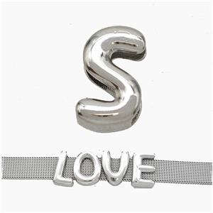 Copper Watchband Beads Letter-S Flat Hole Platinum Plated, approx 10-14mm, 3-11mm hole [FN50318]