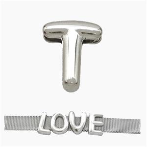 Copper Watchband Beads Letter-T Flat Hole Platinum Plated, approx 10-14mm, 3-11mm hole [FN50319]