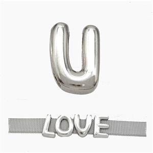 Copper Watchband Beads Letter-U Flat Hole Platinum Plated, approx 10-14mm, 3-11mm hole [FN50320]