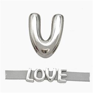 Copper Watchband Beads Letter-V Flat Hole Platinum Plated, approx 10-14mm, 3-11mm hole [FN50321]