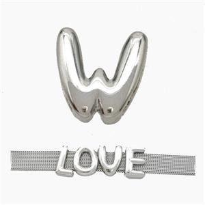 Copper Watchband Beads Letter-W Flat Hole Platinum Plated, approx 10-14mm, 3-11mm hole [FN50322]