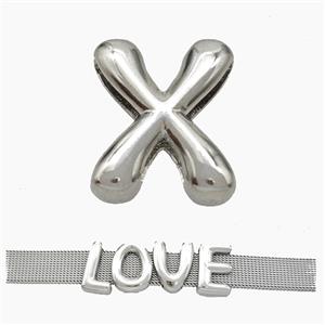 Copper Watchband Beads Letter-X Flat Hole Platinum Plated, approx 10-14mm, 3-11mm hole [FN50323]