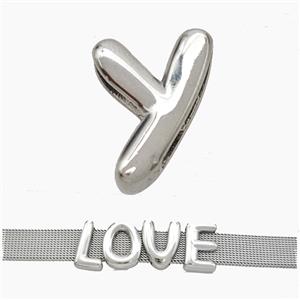 Copper Watchband Beads Letter-Y Flat Hole Platinum Plated, approx 10-14mm, 3-11mm hole [FN50324]