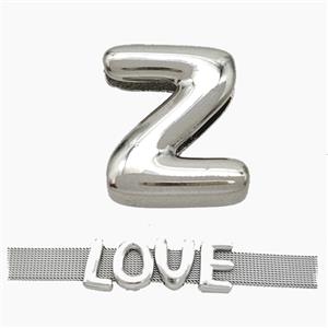 Copper Watchband Beads Letter-Z Flat Hole Platinum Plated, approx 10-14mm, 3-11mm hole [FN50325]