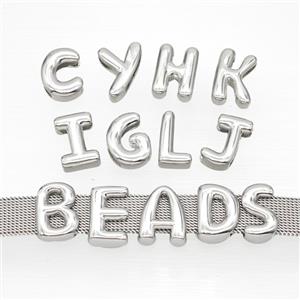 Copper Watchband Letter Beads Flat Hole Platinum Plated Mix Alphabet, approx 10-14mm, 3-11mm hole [FN50326]