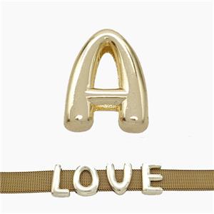 Copper Watchband Beads Letter-A Flat Hole Gold Plated, approx 10-14mm, 3-11mm hole [FN50327]