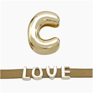 Copper Watchband Beads Letter-C Flat Hole Gold Plated, approx 10-14mm, 3-11mm hole [FN50329]