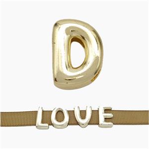 Copper Watchband Beads Letter-D Flat Hole Gold Plated, approx 10-14mm, 3-11mm hole [FN50330]