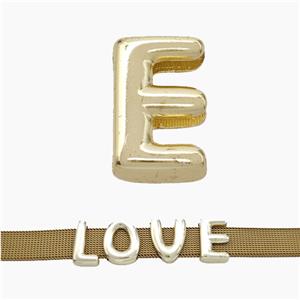 Copper Watchband Beads Letter-E Flat Hole Gold Plated, approx 10-14mm, 3-11mm hole [FN50331]