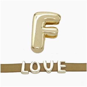 Copper Watchband Beads Letter-F Flat Hole Gold Plated, approx 10-14mm, 3-11mm hole [FN50332]